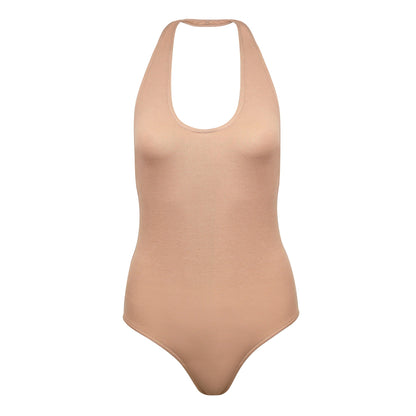 Image of vegan halterneck bodysuit on invisible model made by Organique - your sustainable clothing brand.