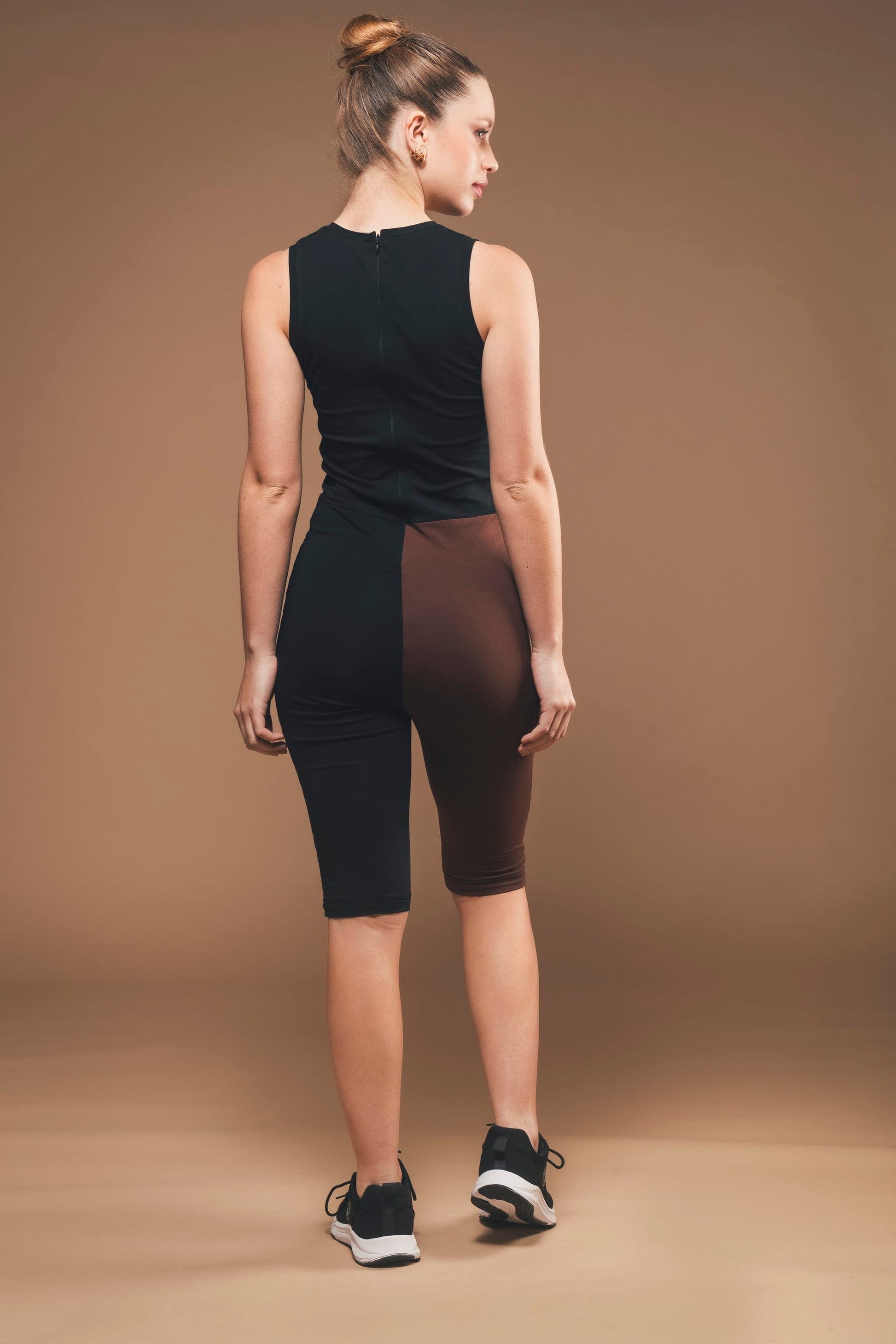 cycling jumpsuit in black and brown