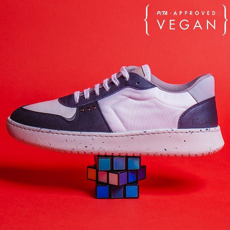 ME.LAND EVAN vegan and recycled sneaker in white and navy blue side