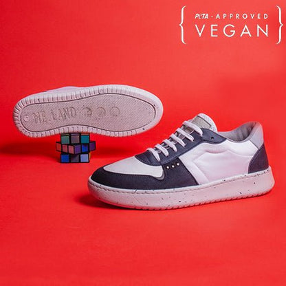 ME.LAND EVAN vegan and recycled sneaker in white and navy blue sole