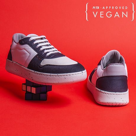 ME.LAND EVAN vegan and recycled sneaker in white and navy blue front and back