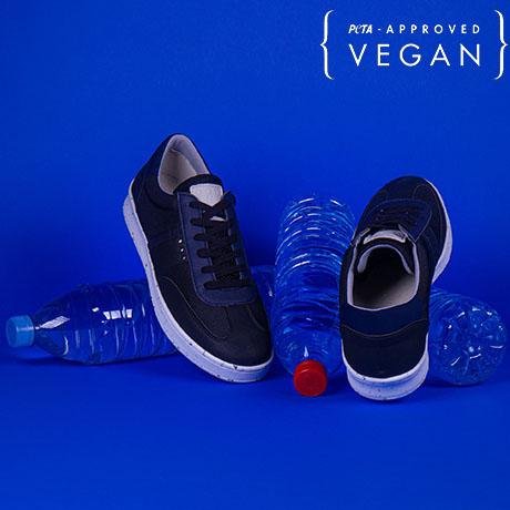 ME.LAND VIVACE vegan and recycled sneaker in black and navy blue front and back