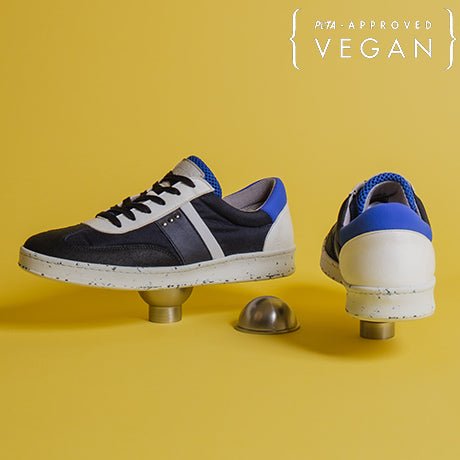 ME.LAND VIVACE vegan and recycled sneaker in navy, white and blue front and back